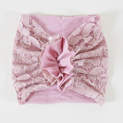 turban dla dziewczynki koronkowy różowy